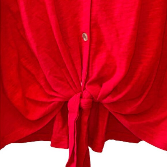 Bright Red 100% Cotton Tie Front Sleeveless Top - Time & Tru - XL (16-18) NWT - Picture 2 of 6